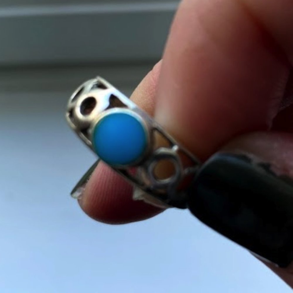 🌟 LAST CALL!!! 🌟 LIKE NEW! Teal & Silver Geometric Design Ring